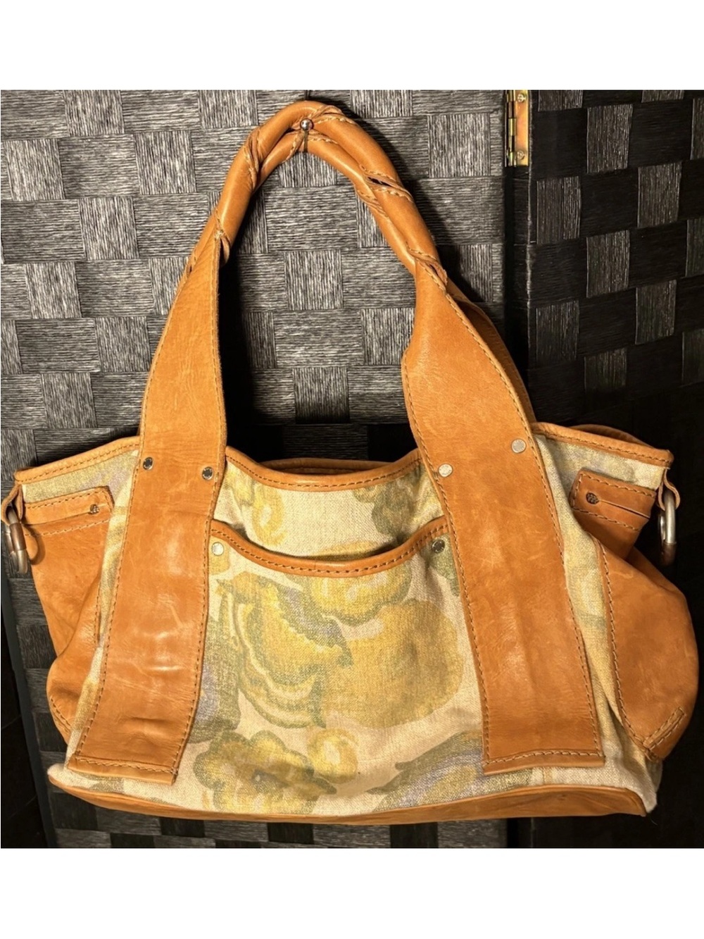 VTG RUEHL No. 925 Boho Y2K Floral Hand Bag Large Hippy Tote Leather